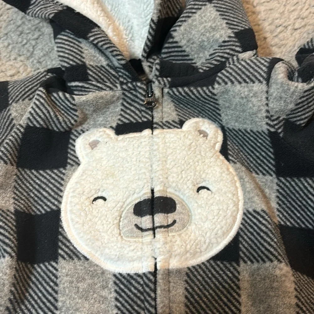 Carters Jumpsuit- Buffalo plaid black and gray with cute little bear- 12 months